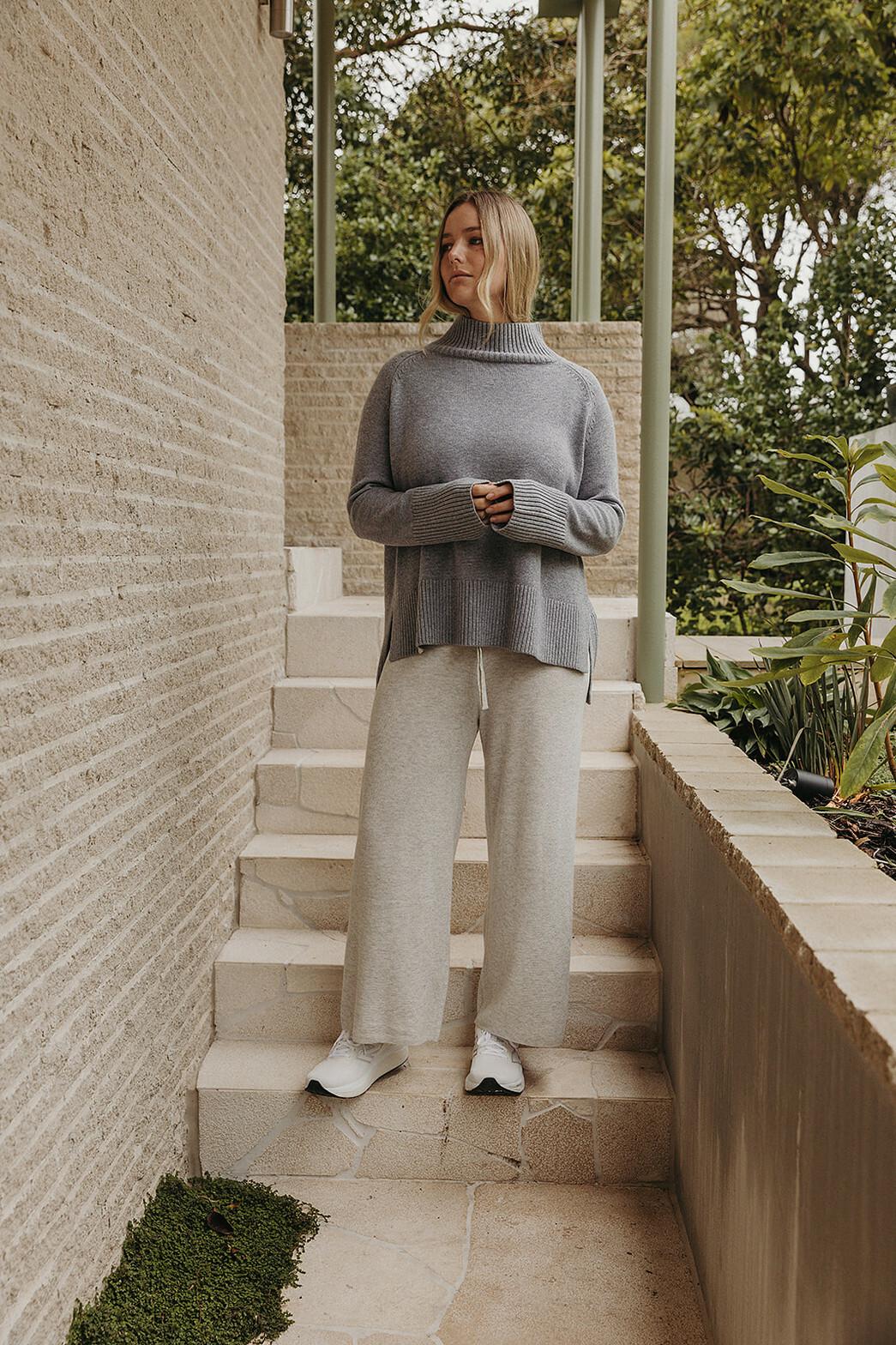 Harmony Merino Cotton Mock Neck Pullover Cloud