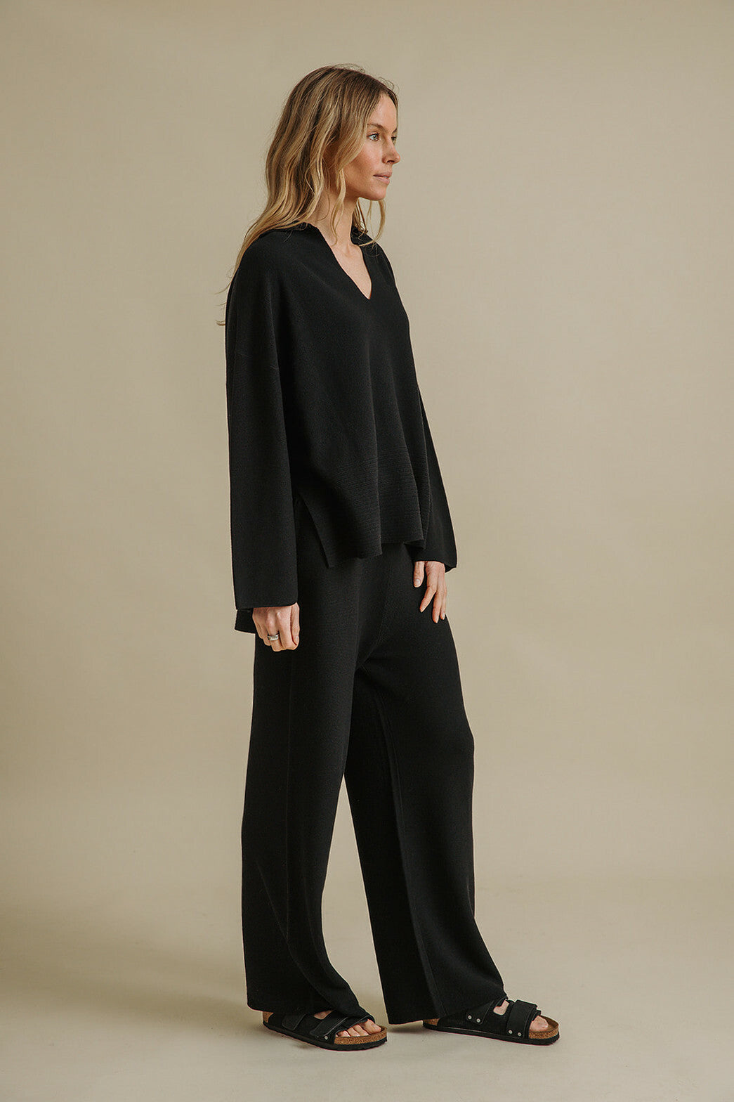 Grace Collared Merino Cotton Pullover Black