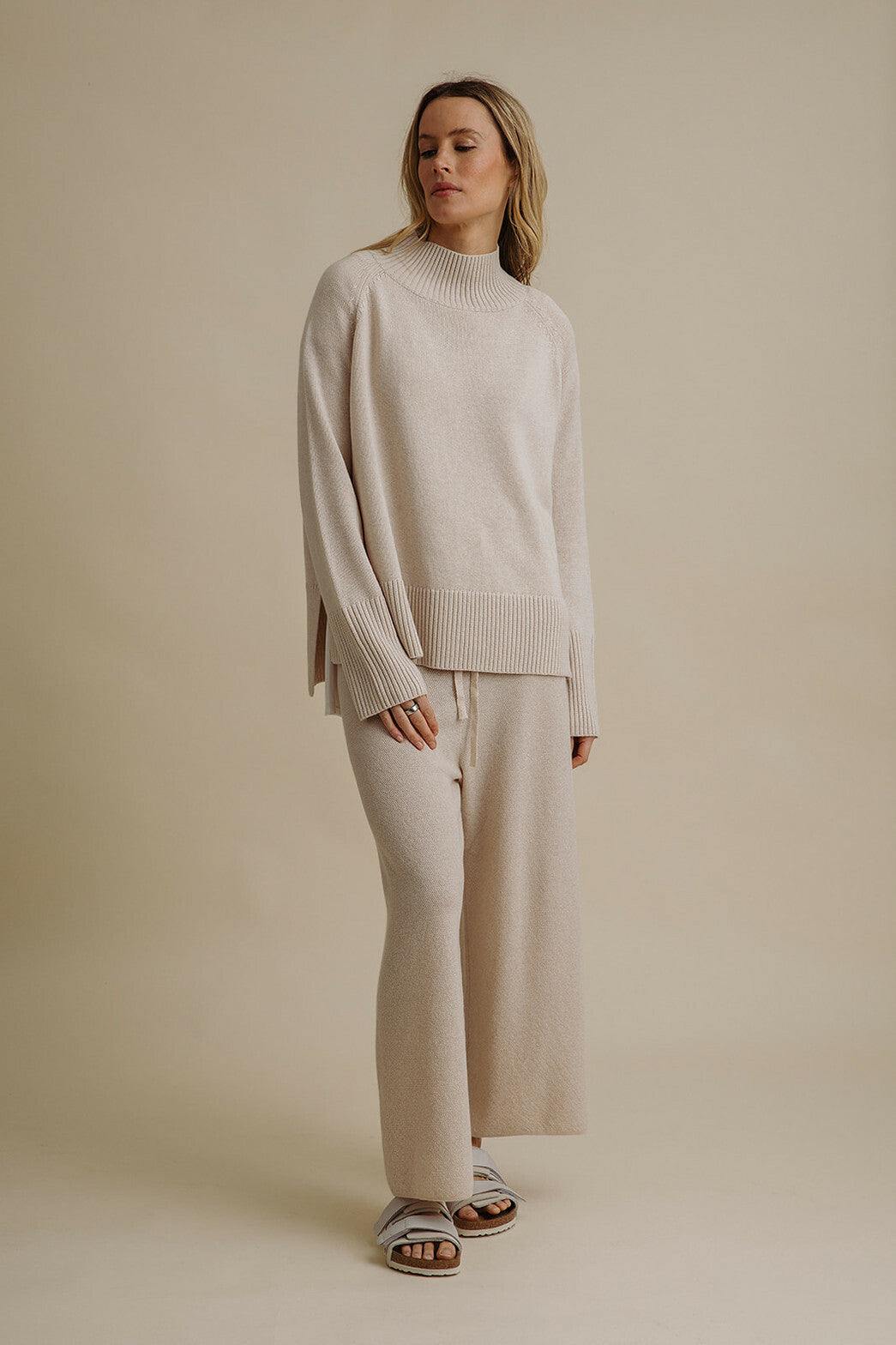 Harmony Merino Cotton Mock Neck Pullover Nougat