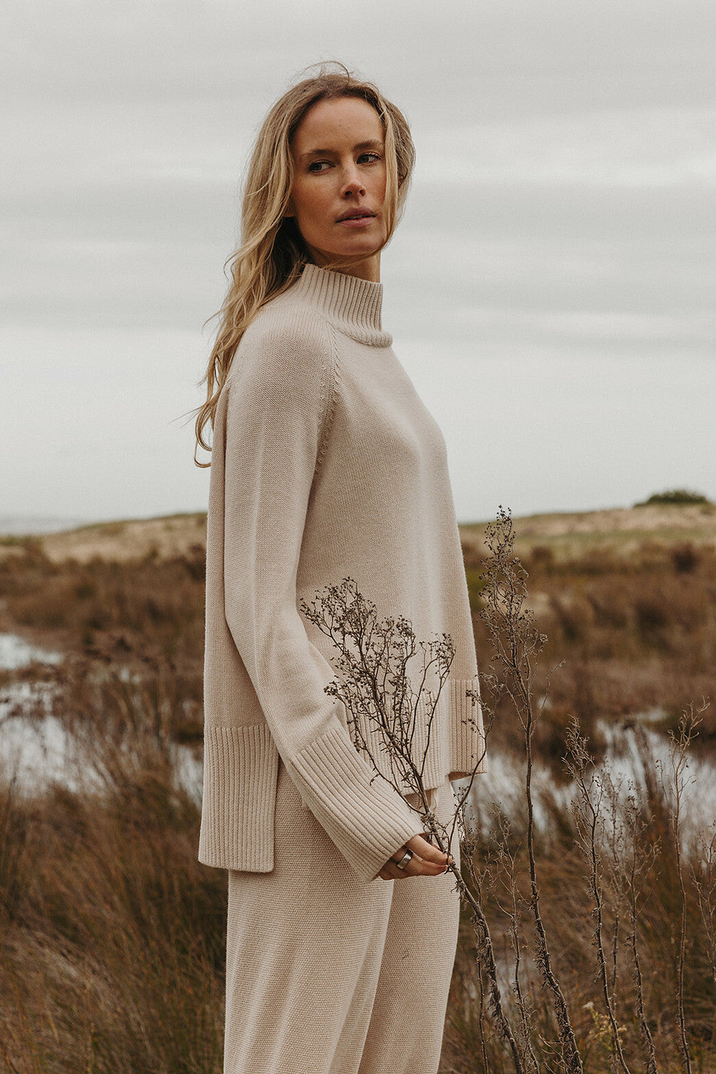 Harmony Merino Cotton Mock Neck Pullover Nougat