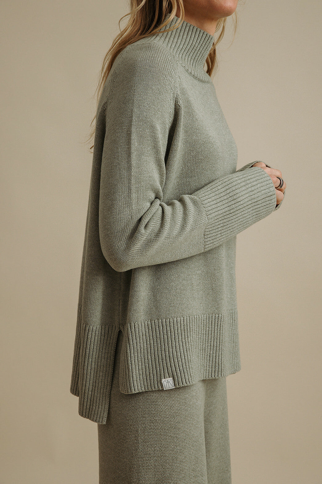 Harmony Merino Cotton Mock Neck Pullover Acacia