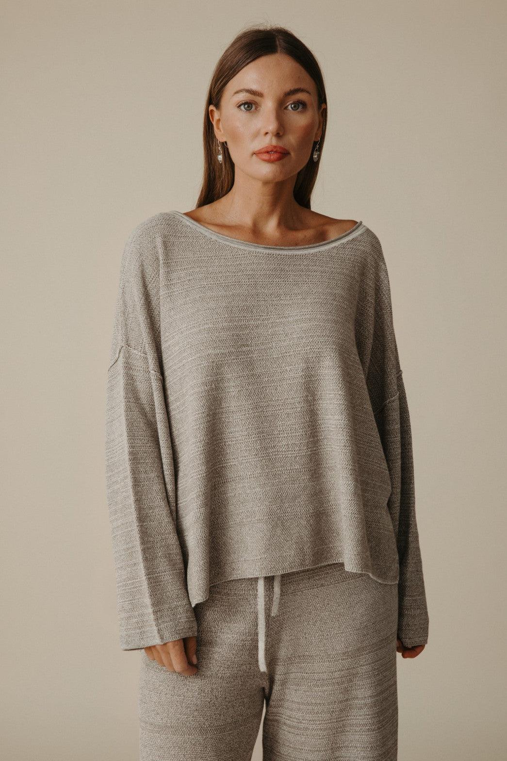 Retreat Cotton Twist Pullover Dusty Olive x White