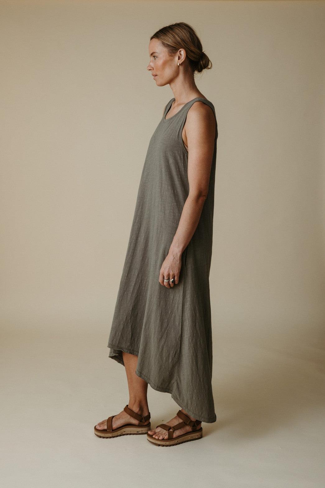 Shoreline Fine Slub Breeze Dress Dusty Olive