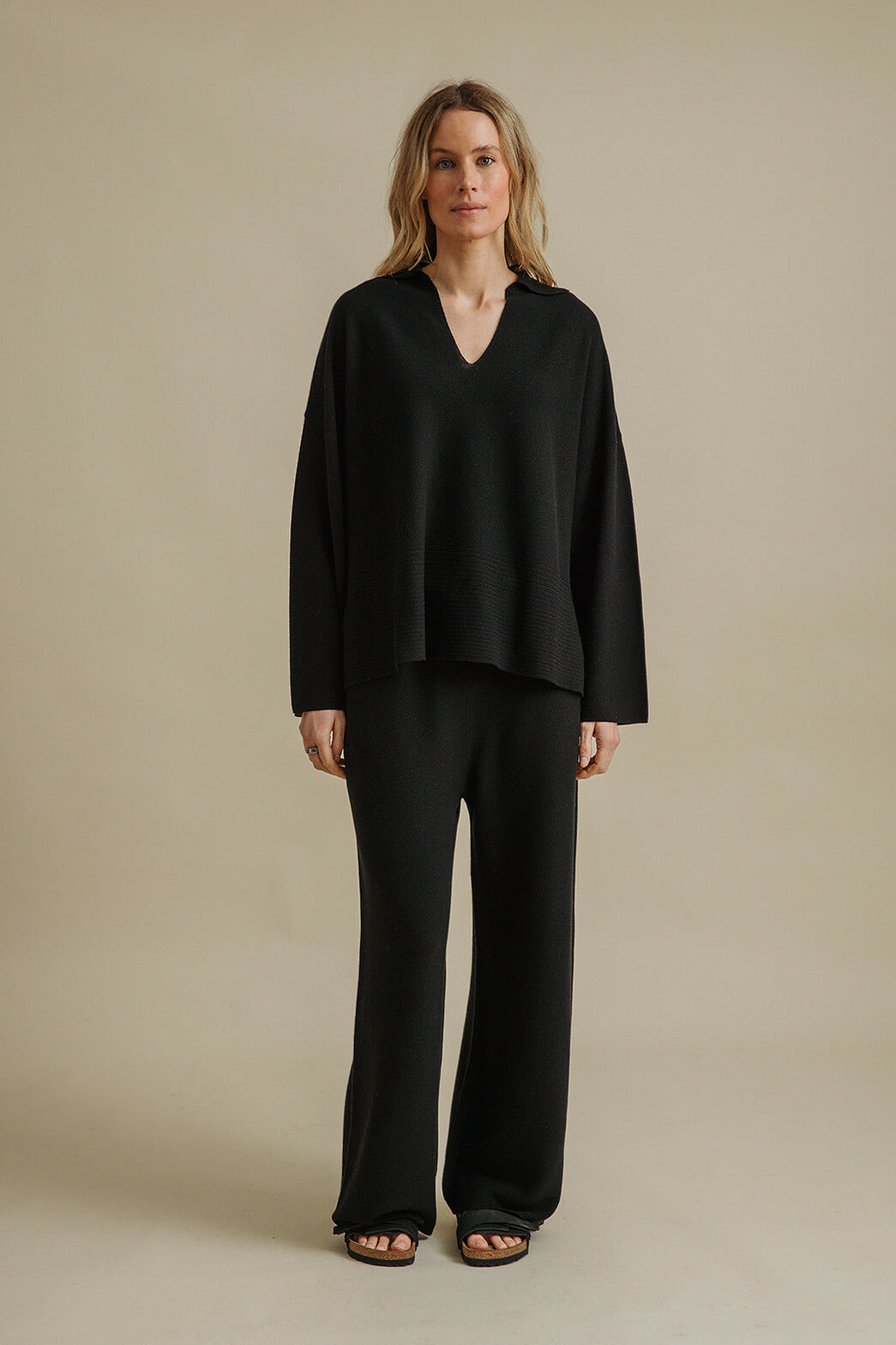 Grace Collared Merino Cotton Pullover Black