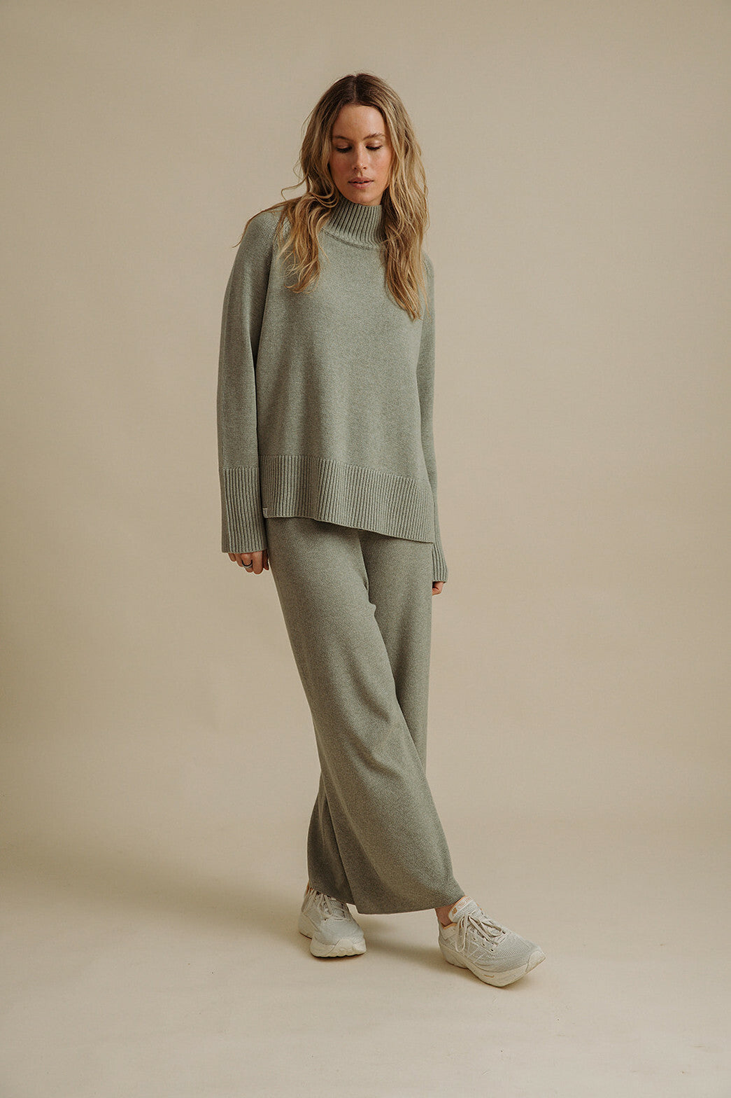 Harmony Merino Cotton Mock Neck Pullover Acacia