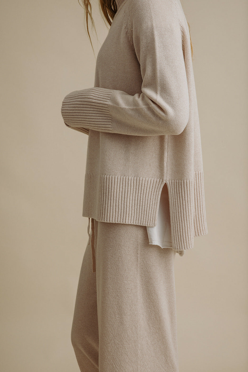 Harmony Merino Cotton Mock Neck Pullover Nougat