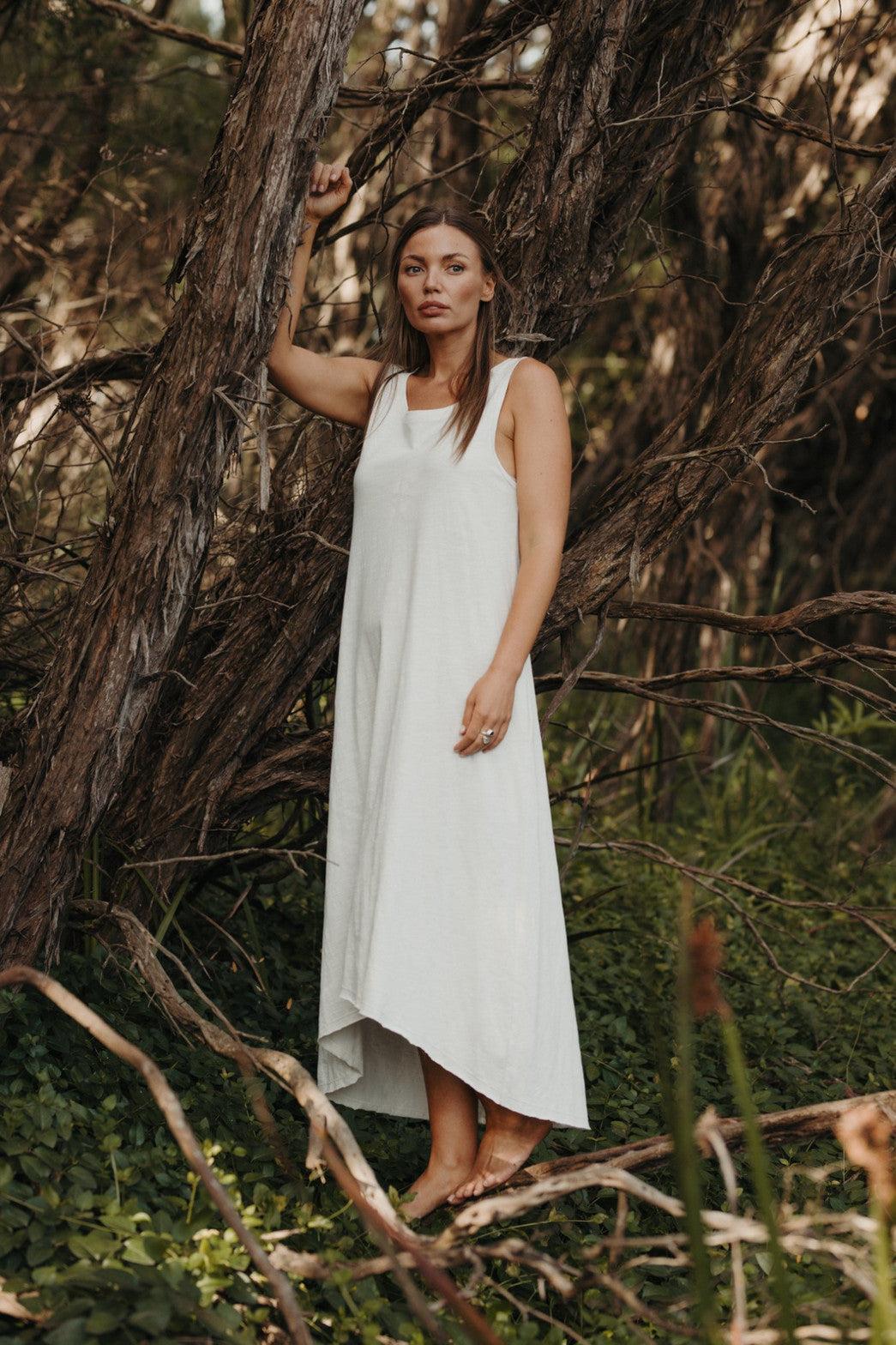 Shoreline Fine Slub Breeze Dress Bright White