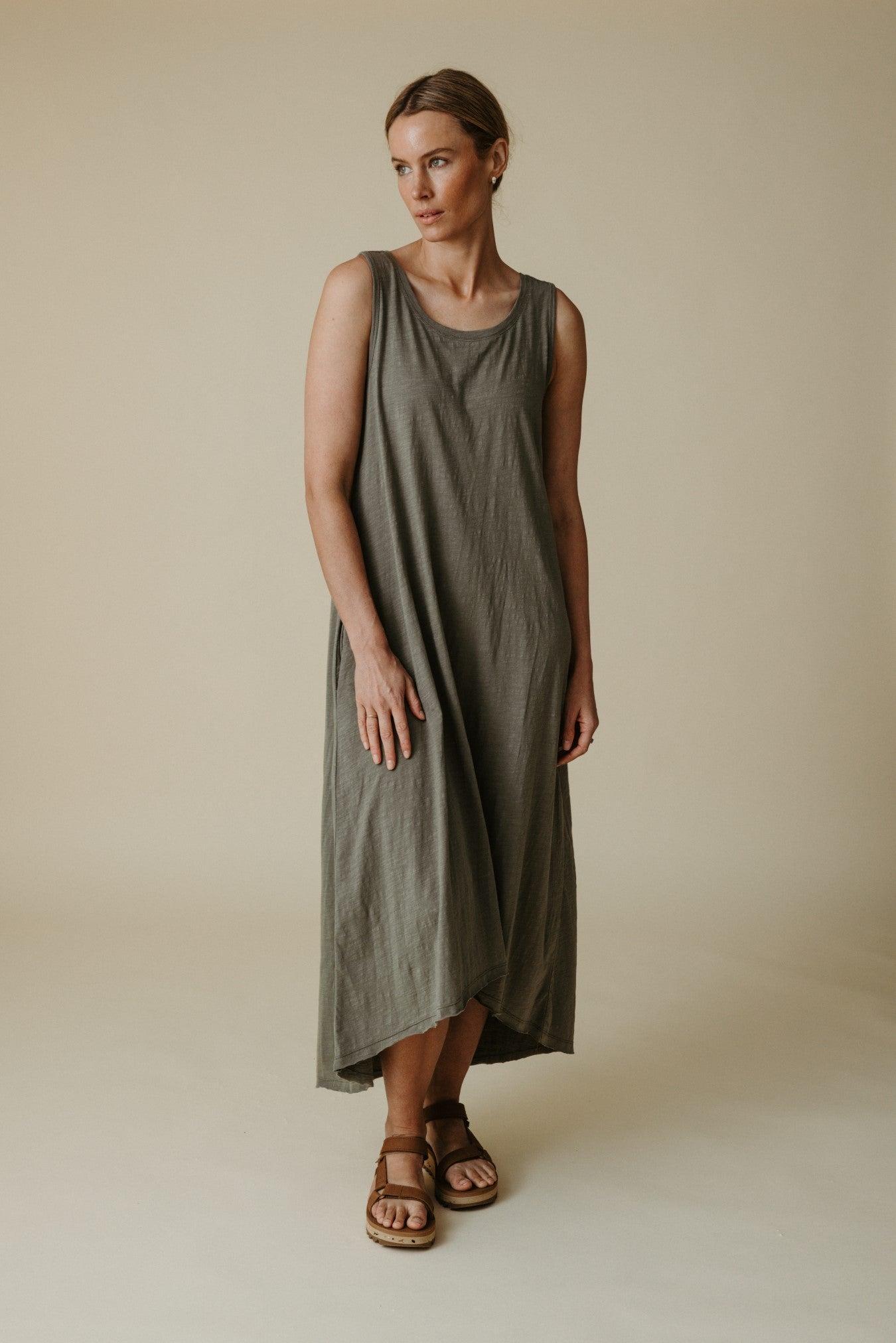 Shoreline Fine Slub Breeze Dress Dusty Olive