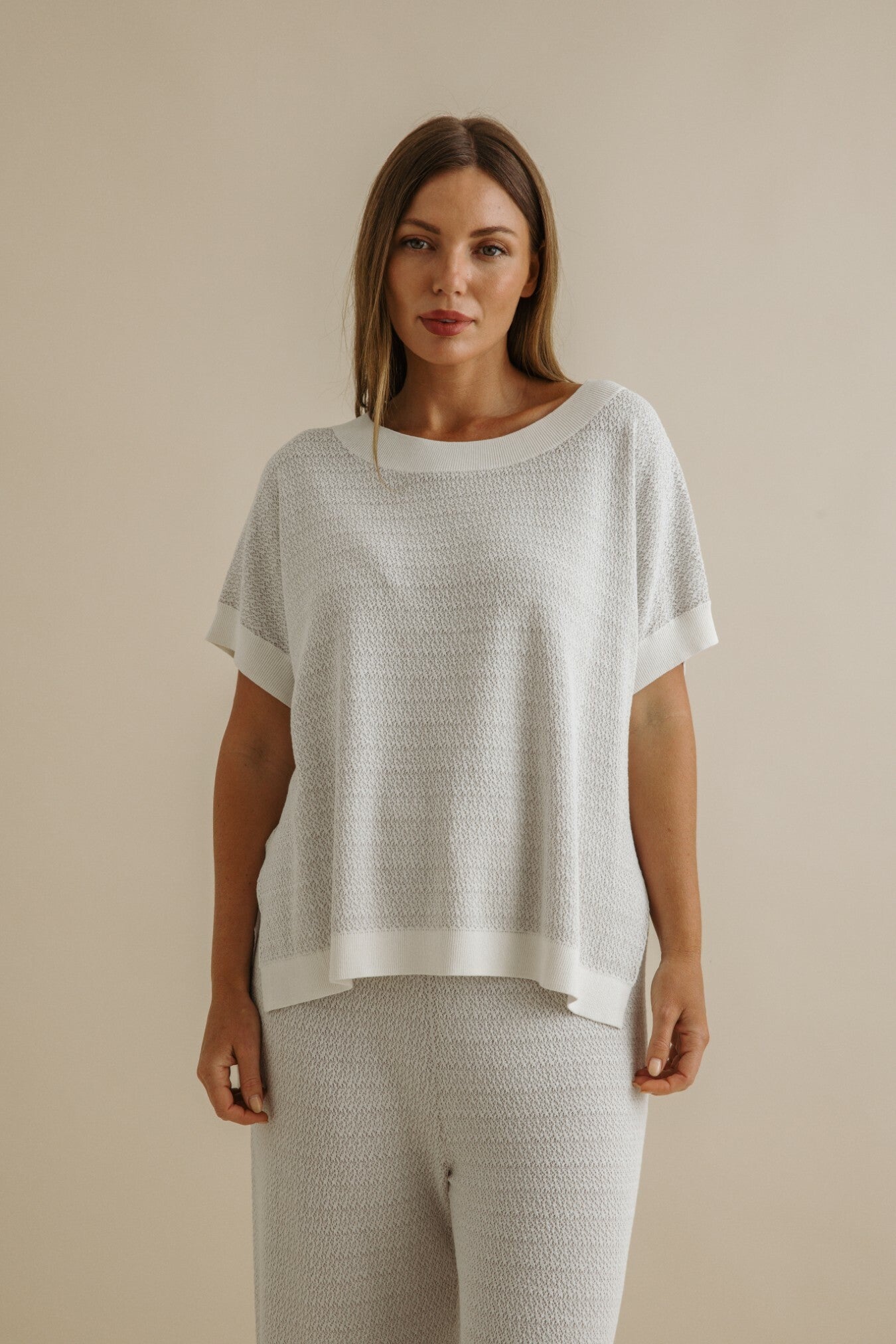 Crepe Knitted Tee Pullover Milk x Silver Haze