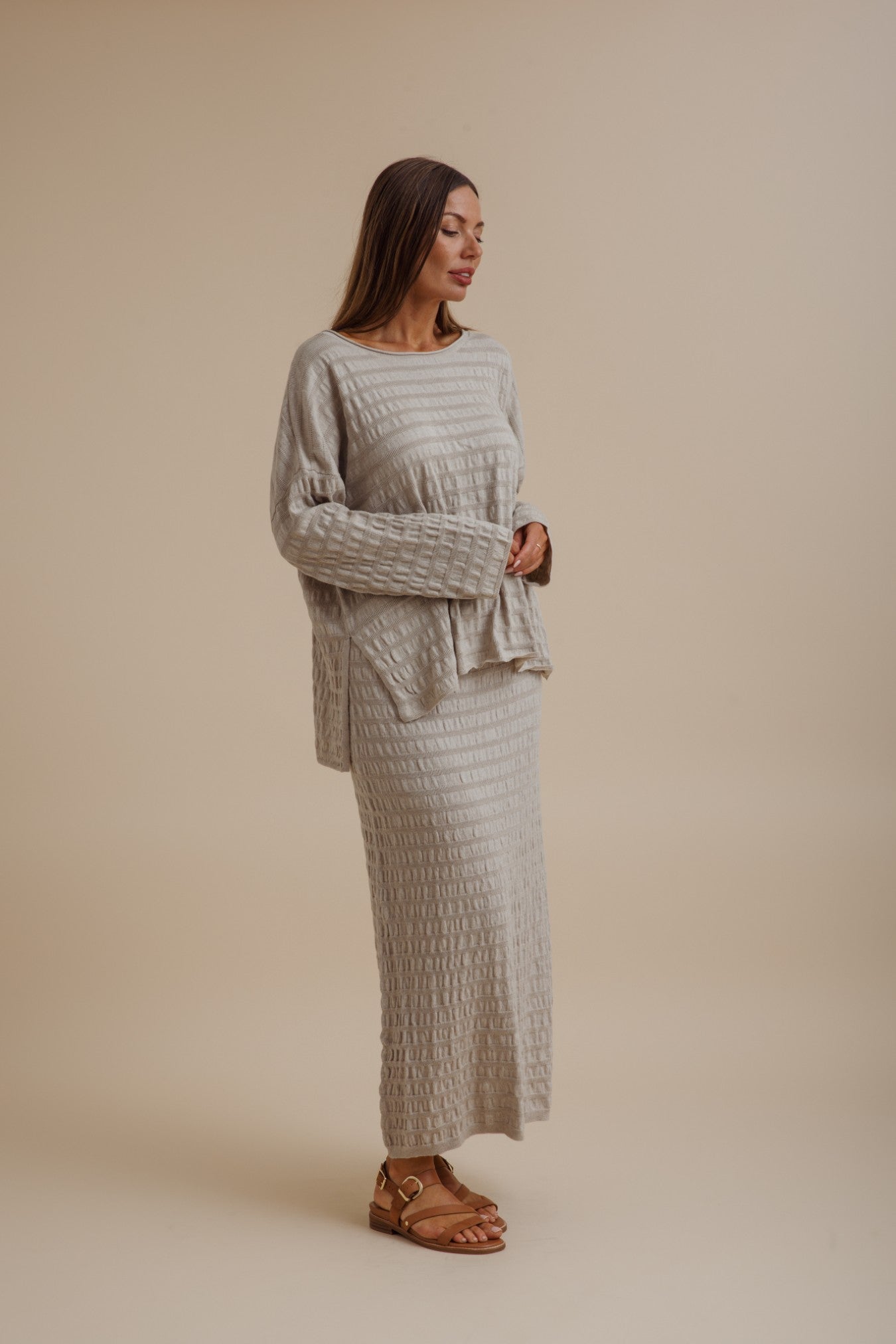 Waves Merino Cotton Pleat Pullover Wheat