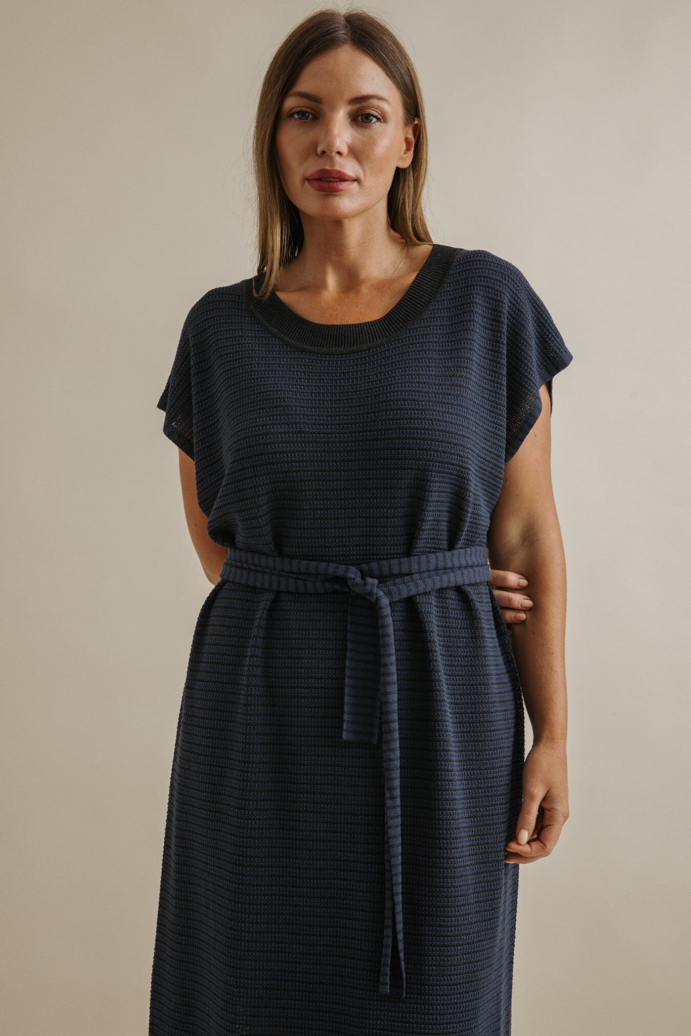 Lattice Knitted Dress Pool x Charcoal