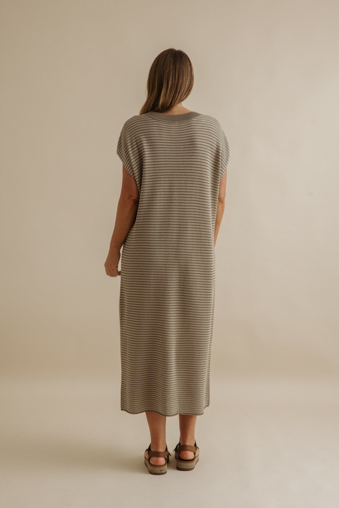 Lattice Knitted Dress Khaki x Gold