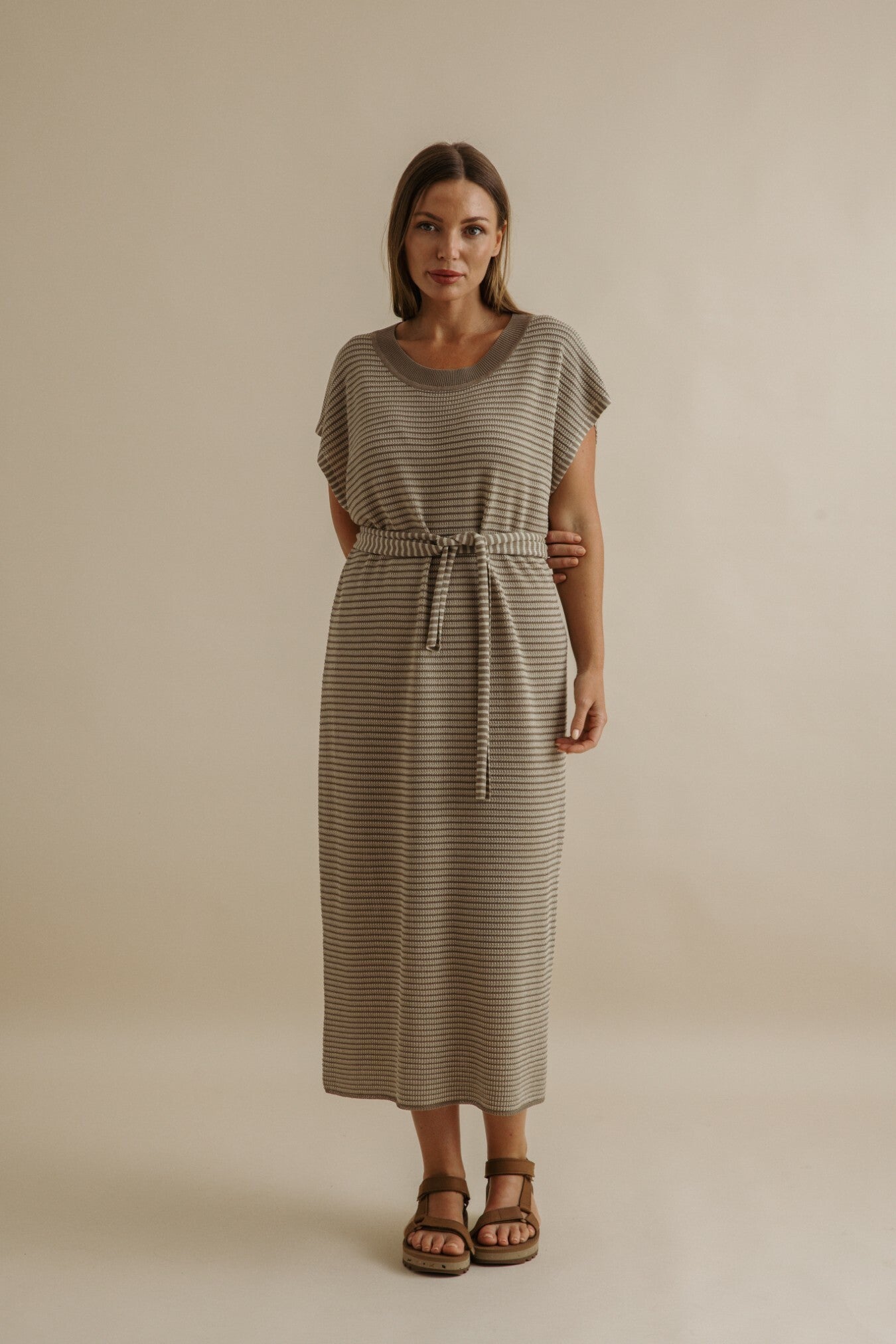 Lattice Knitted Dress Khaki x Gold