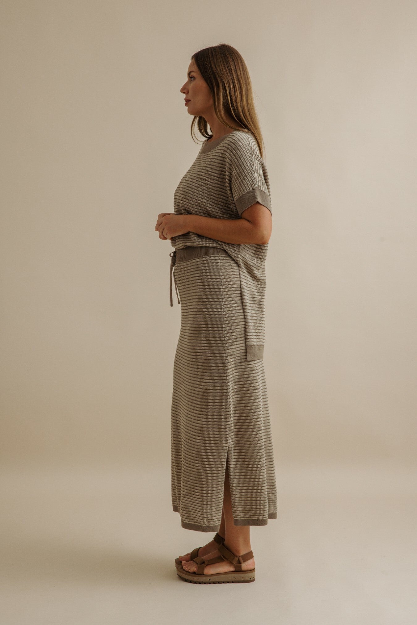 Lattice Knitted Skirt Khaki x Gold