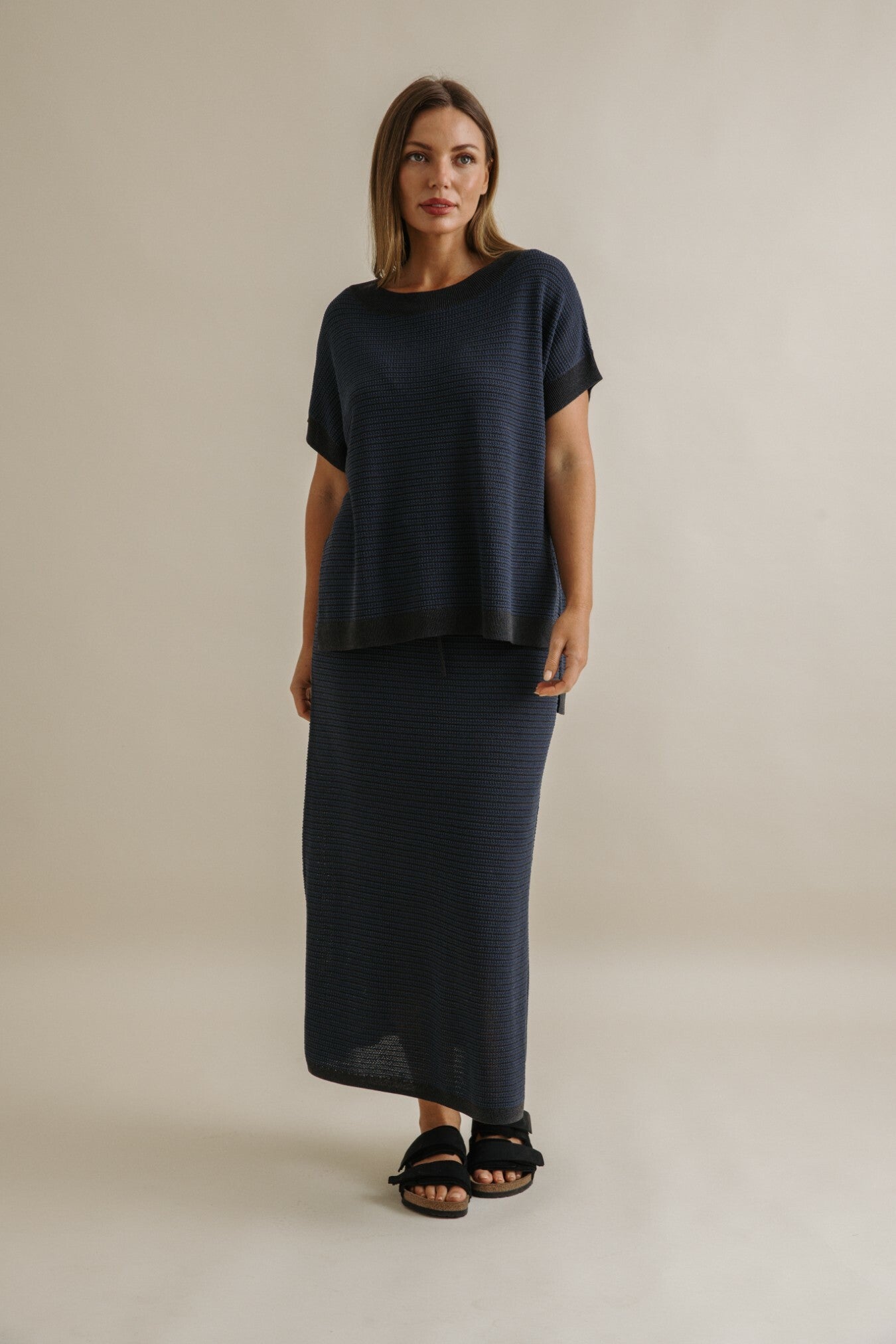 Lattice Shortsleeve Pullover Pool x Charcoal