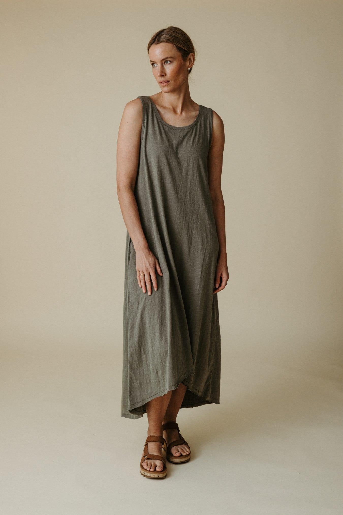 Shoreline Fine Slub Breeze Dress Dusty Olive
