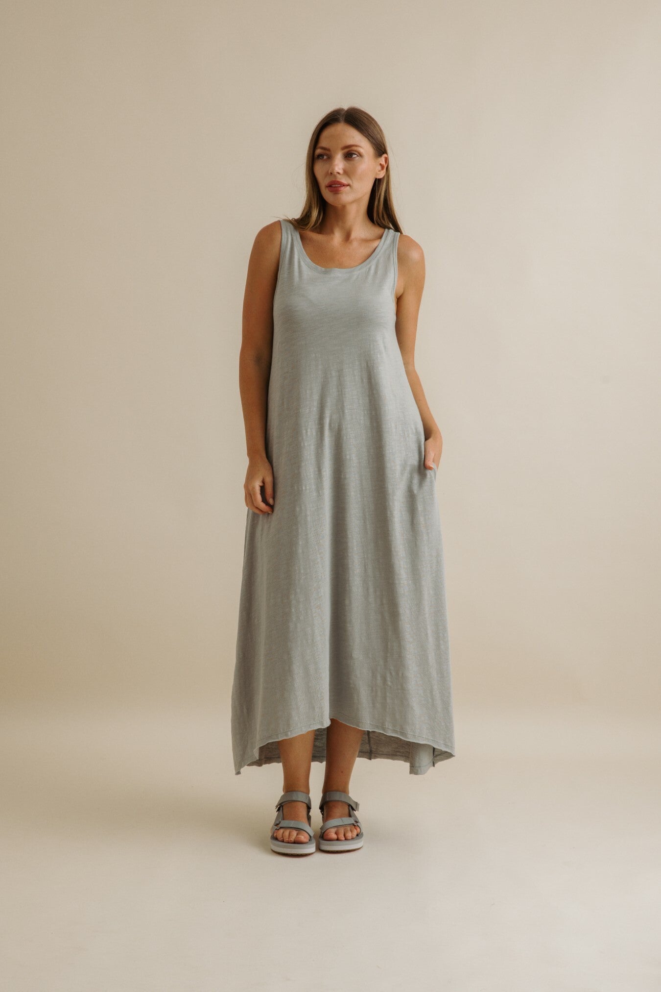 Shoreline Fine Slub  Breeze Dress Thyme