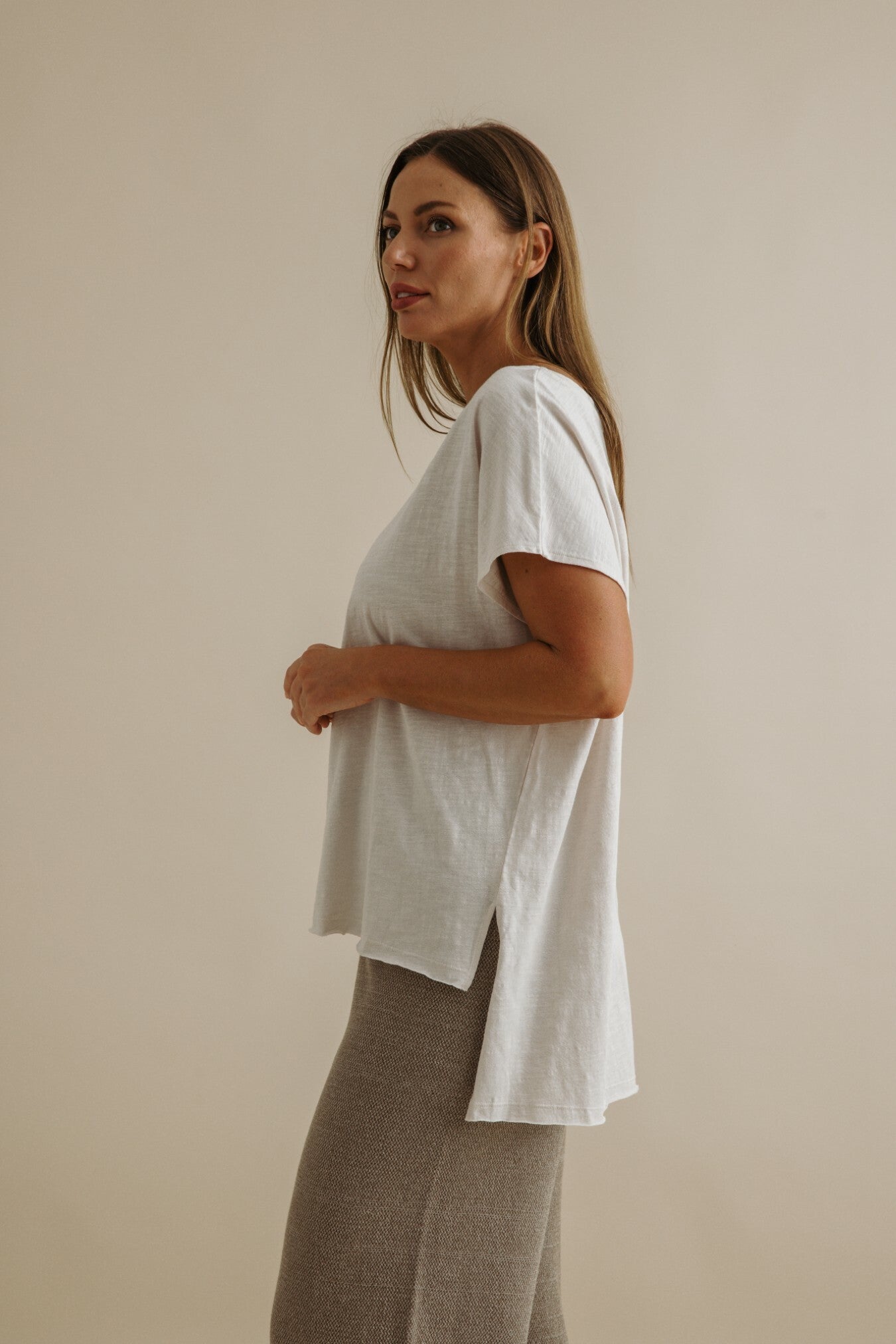 Shoreline Fine Slub Cotton T-Shirt Pearl