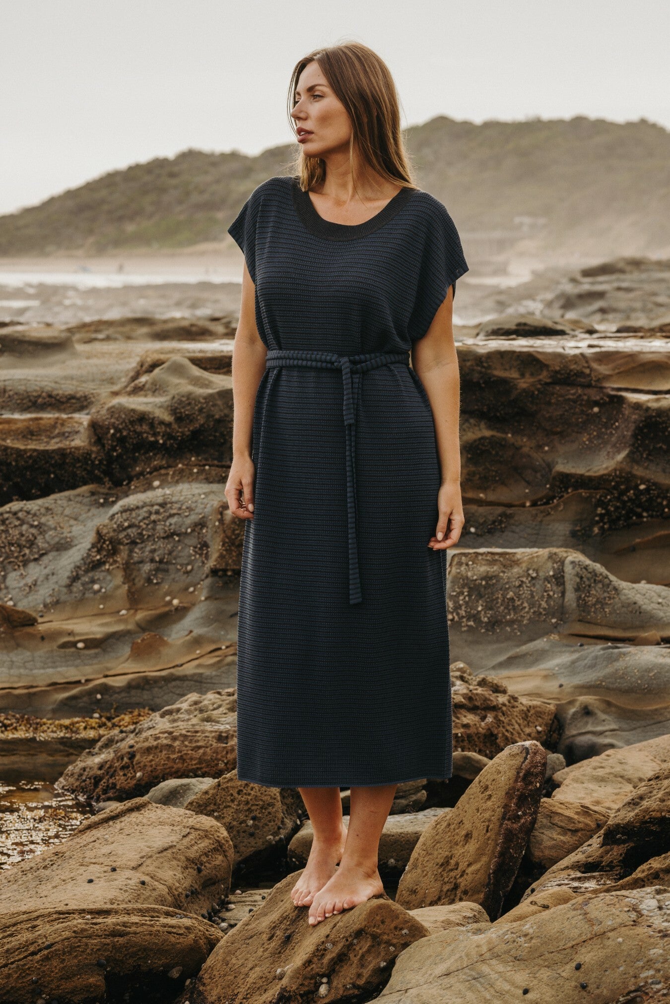 Lattice Knitted Dress Pool x Charcoal