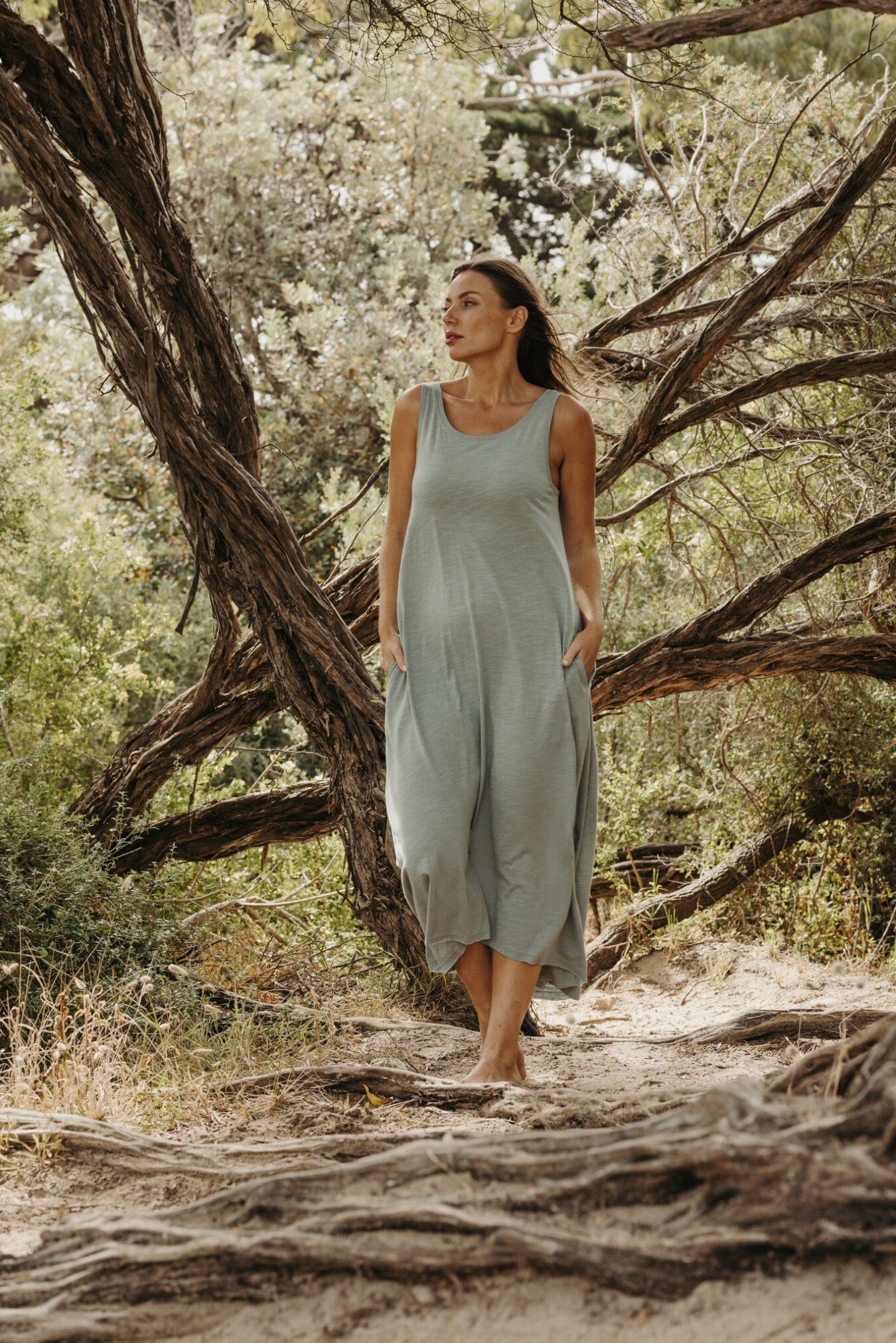 Shoreline Fine Slub  Breeze Dress Thyme