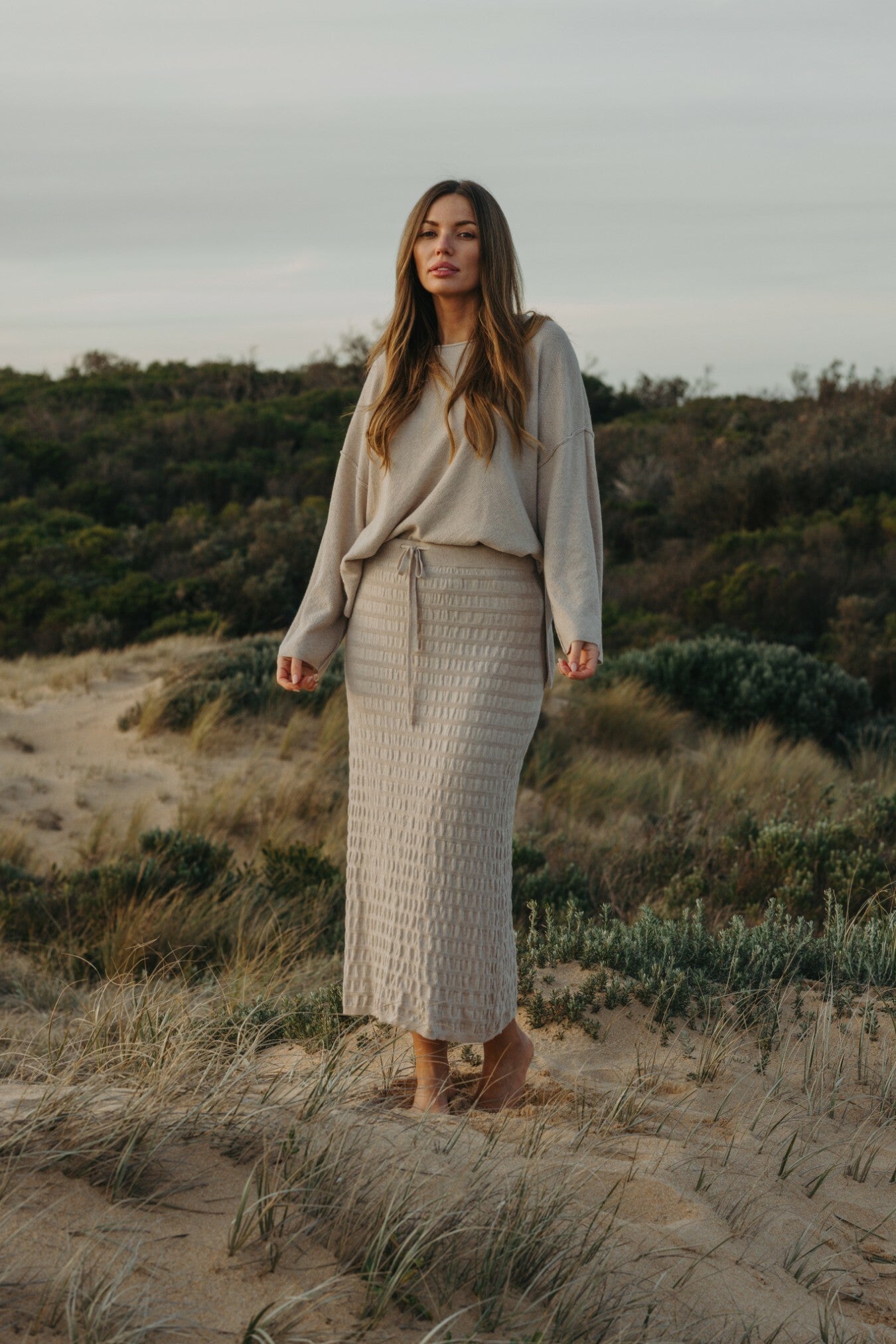 Waves Merino Cotton Pleat Skirt Wheat