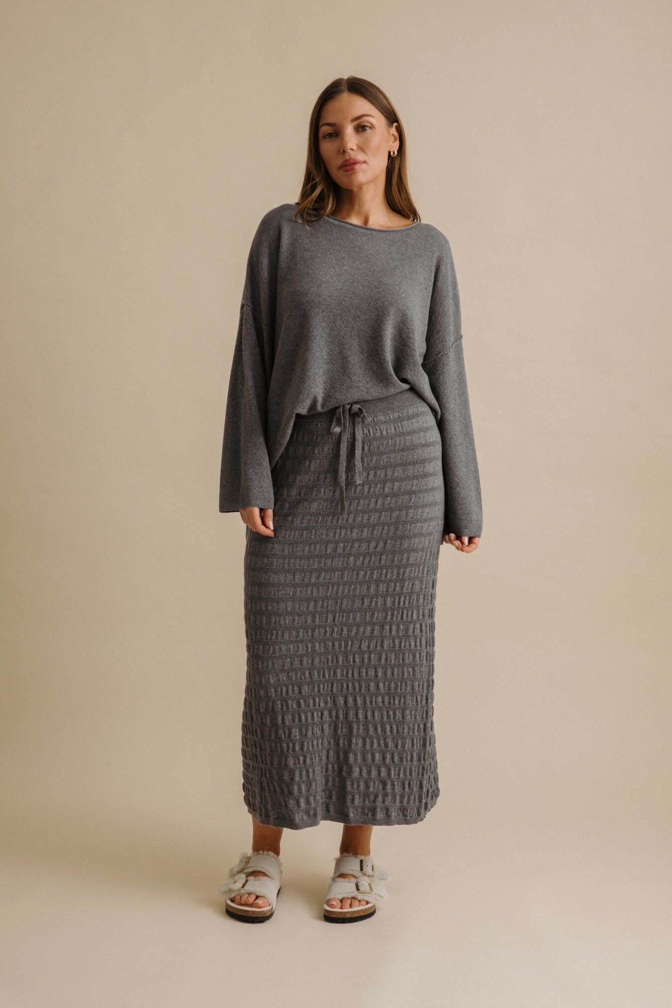 Waves Merino Cotton Pleat Skirt Ash