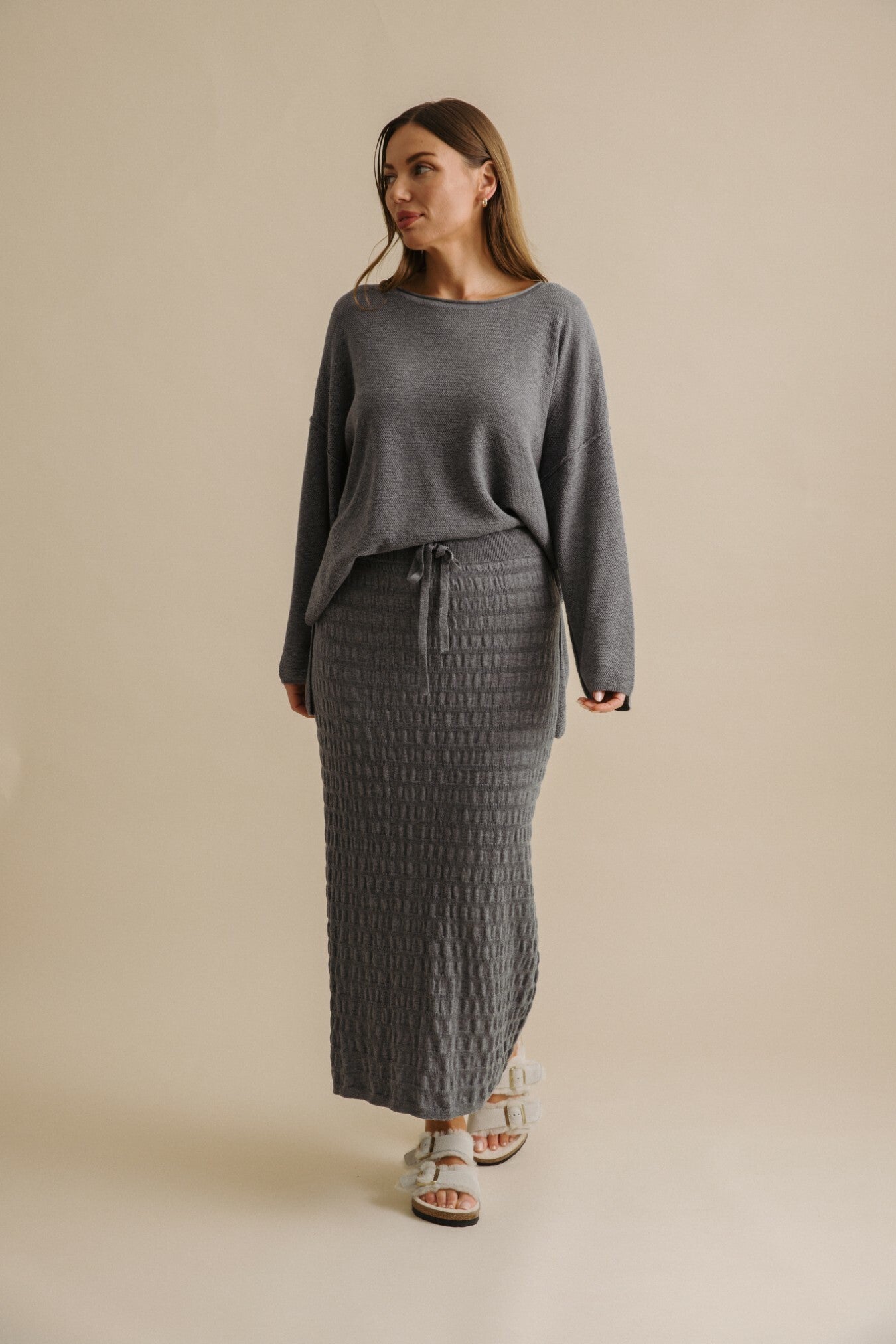 Waves Merino Cotton Pleat Skirt Ash