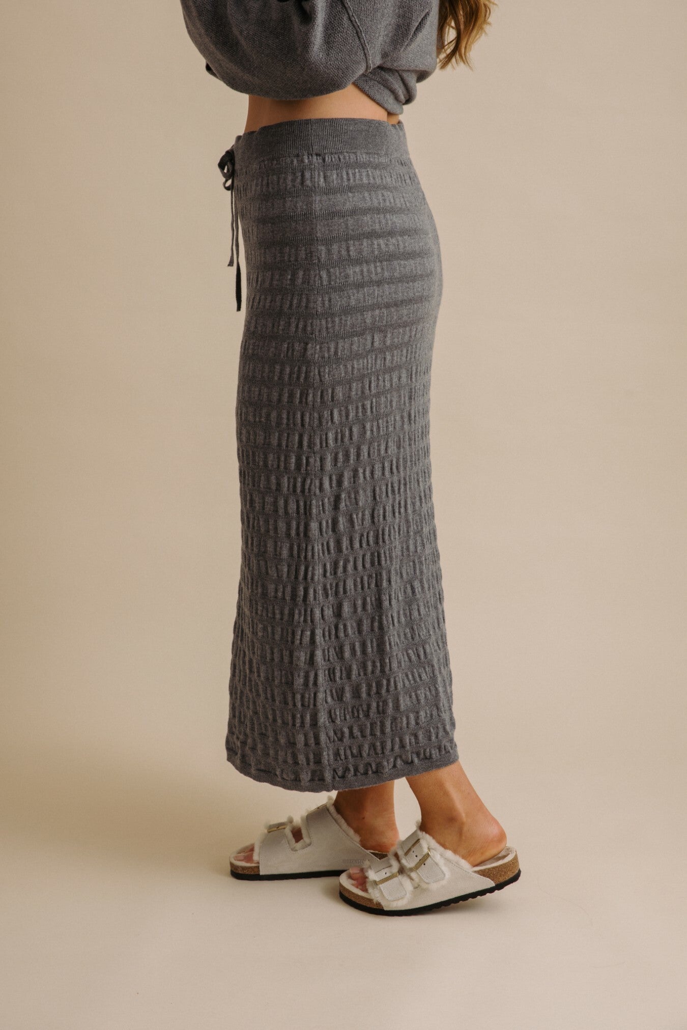 Waves Merino Cotton Pleat Skirt Ash