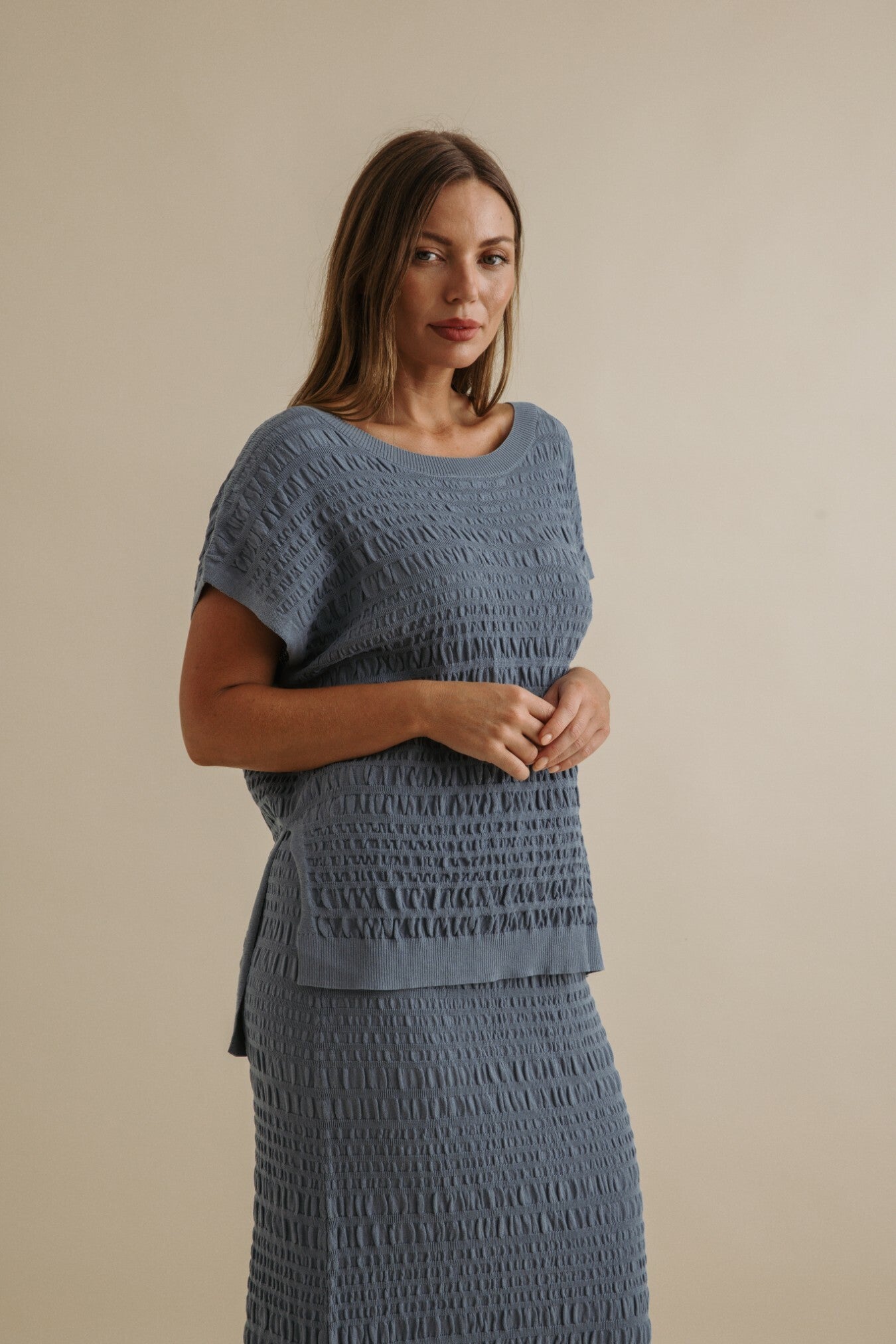 Waves Pleat Pullover Blue Pool