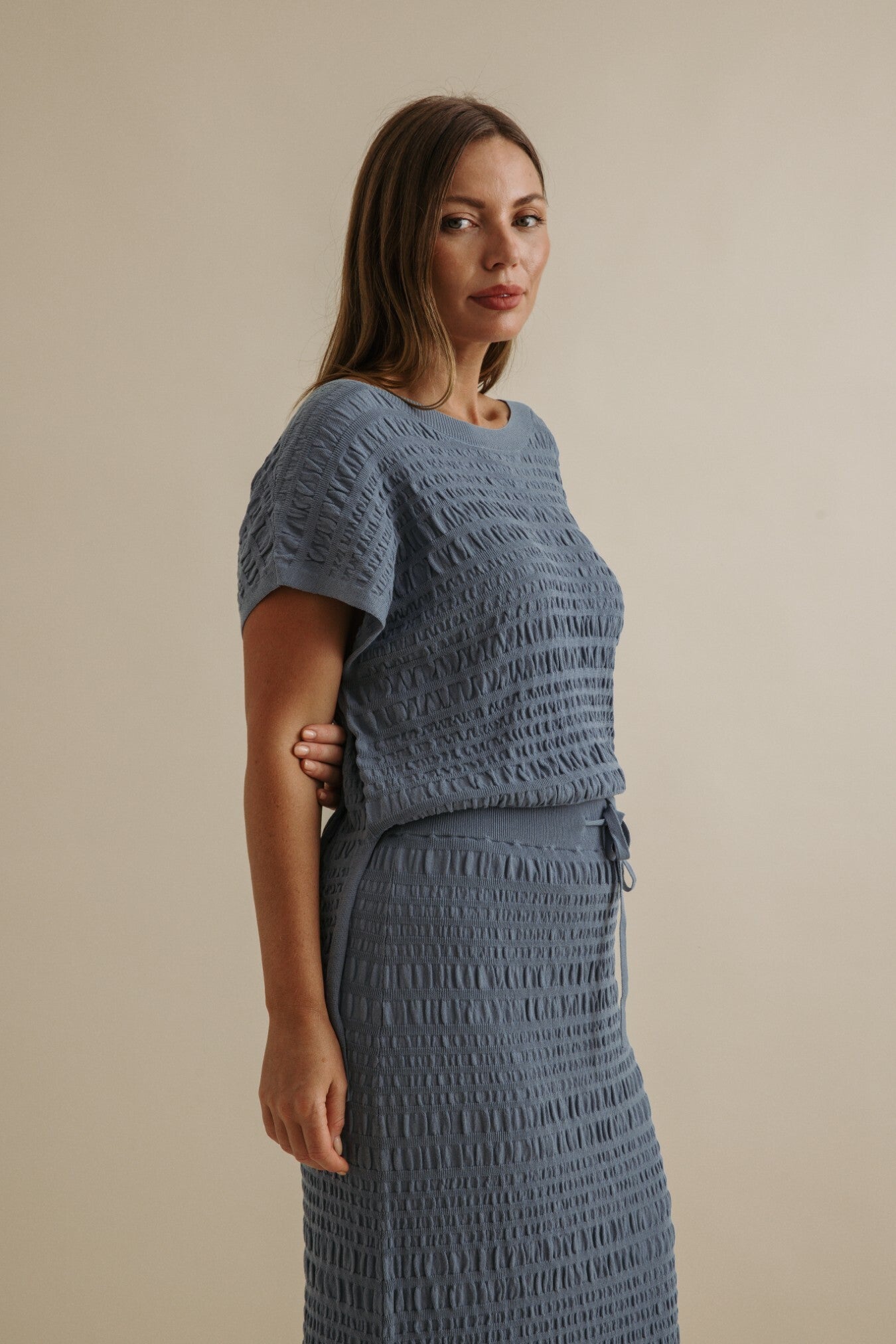 Waves Pleat Pullover Blue Pool