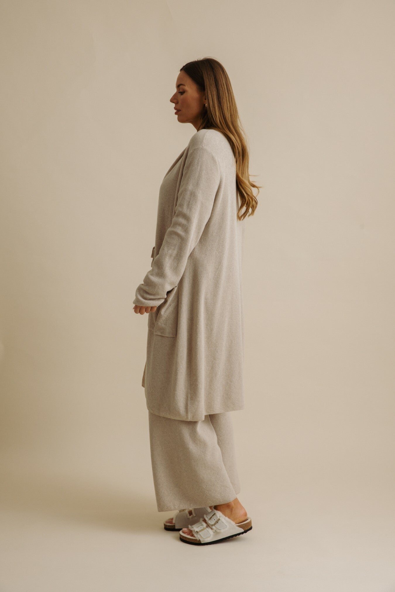 Winter Retreat Merino Cotton Shawl Long Cardi Wheat