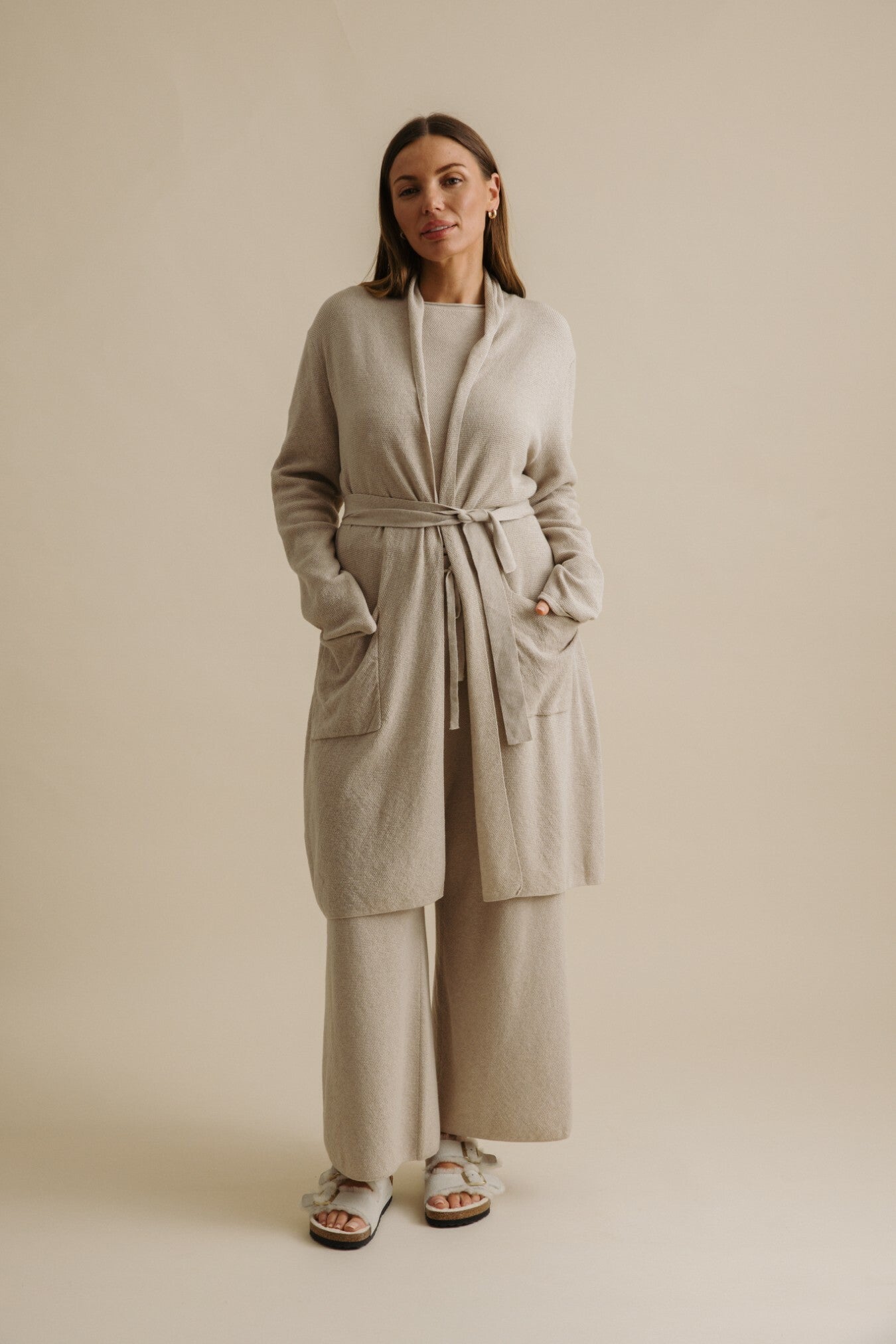 Winter Retreat Merino Cotton Shawl Long Cardi Wheat