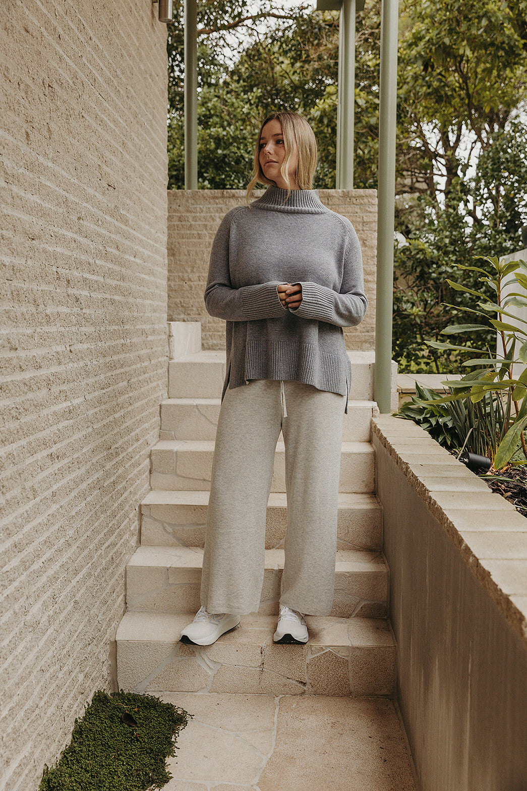 Harmony Merino Cotton Mock Neck Pullover Cloud