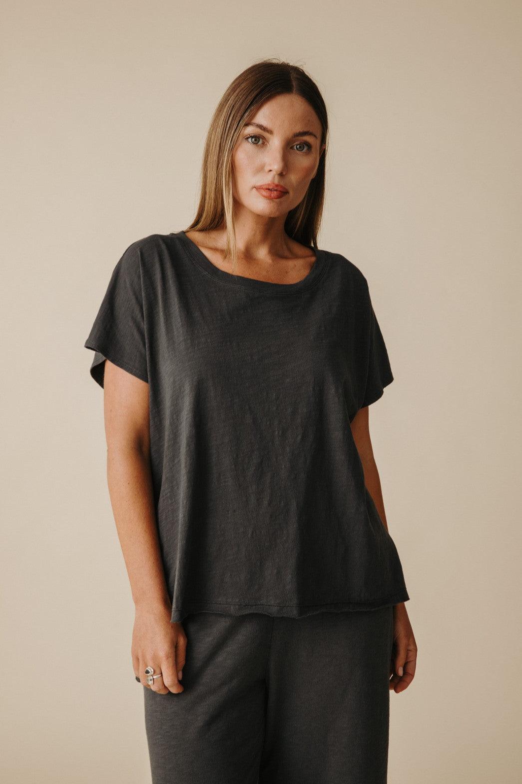 Shoreline Fine Slub Cotton T-Shirt Black Sand