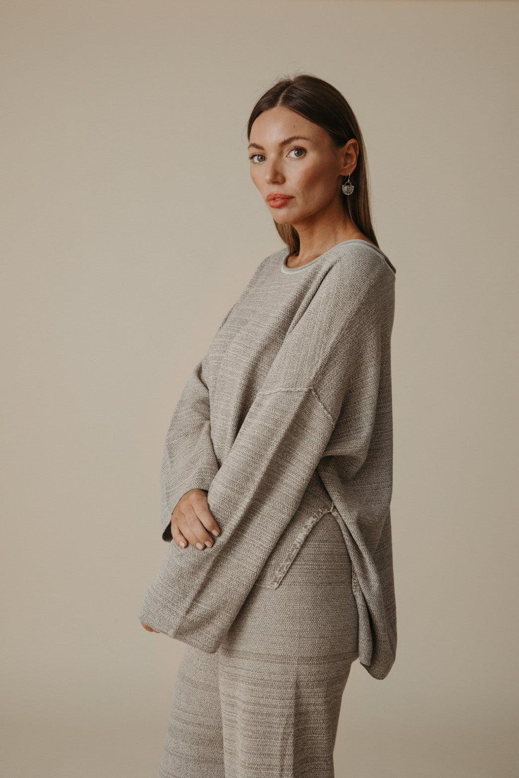 Retreat Cotton Twist Pullover Dusty Olive x White