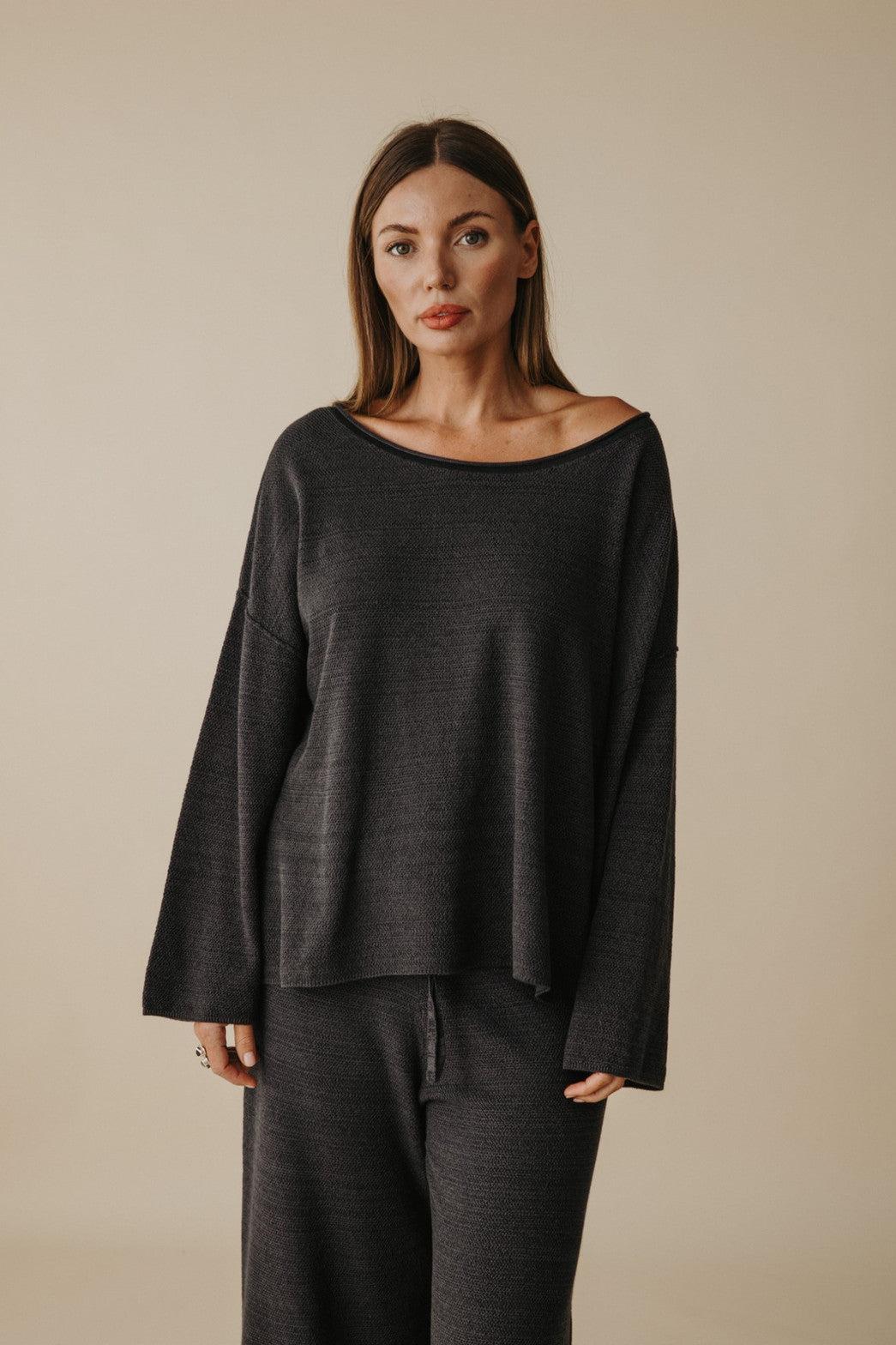 Retreat Cotton Twist Pullover Black Sand x Deep Ocean