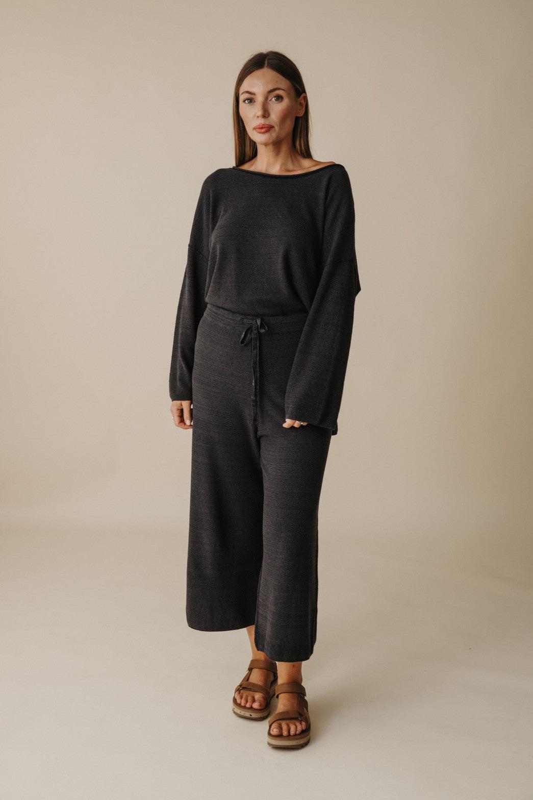 Retreat Cotton Twist Pullover Black Sand x Deep Ocean