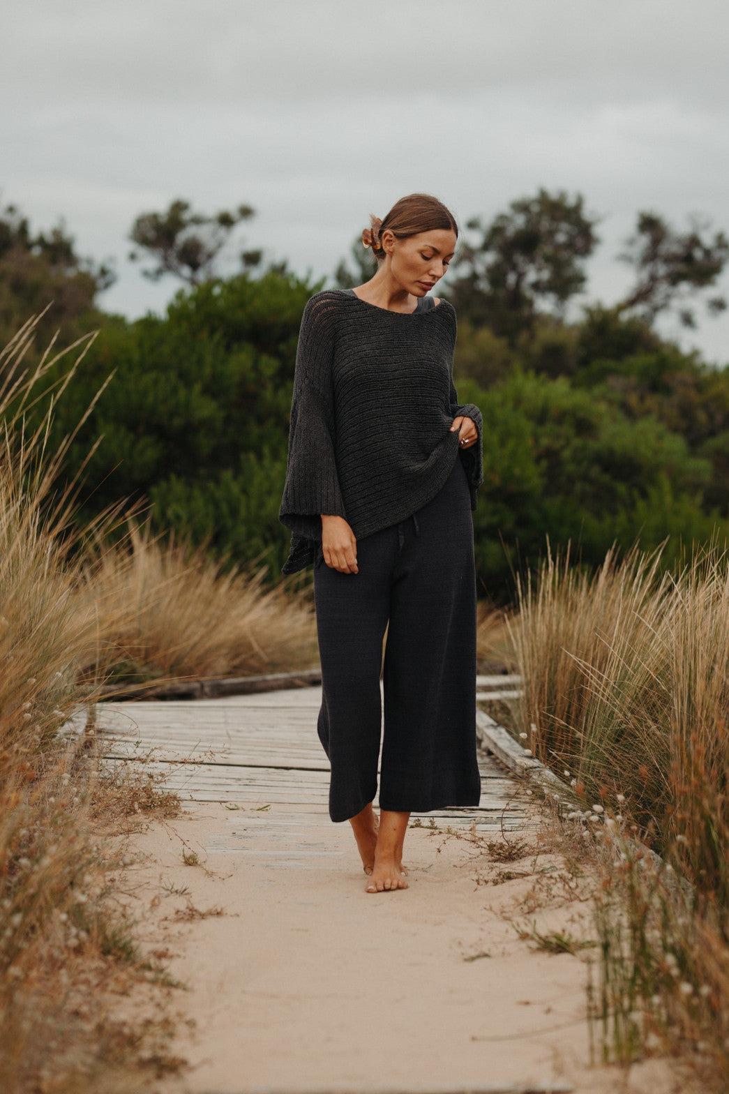 Retreat Cotton Twist Pant Black Sand x Deep Ocean