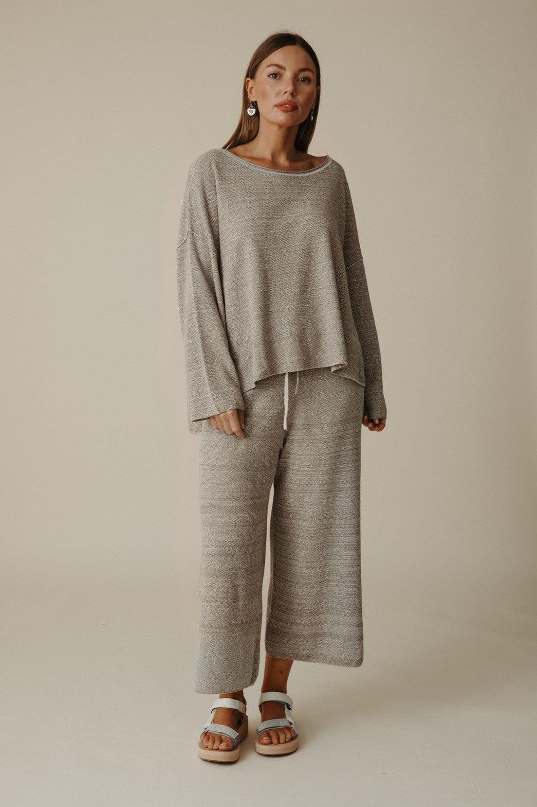 Retreat Cotton Twist Pullover Dusty Olive x White