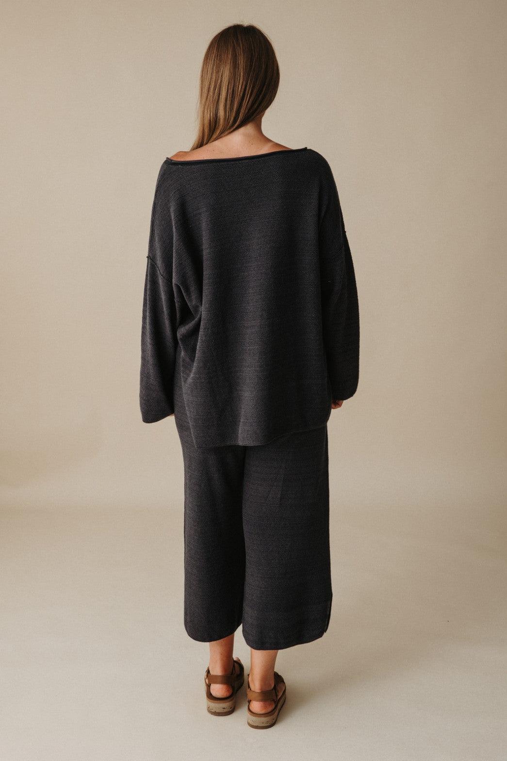 Retreat Cotton Twist Pullover Black Sand x Deep Ocean