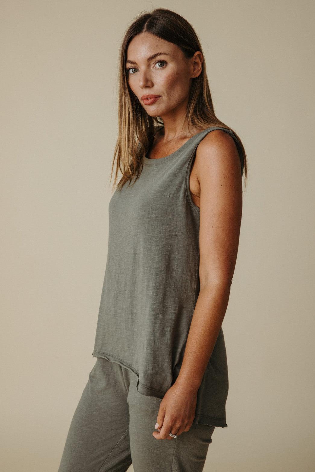 Shoreline Fine Slub Singlet Dusty Olive