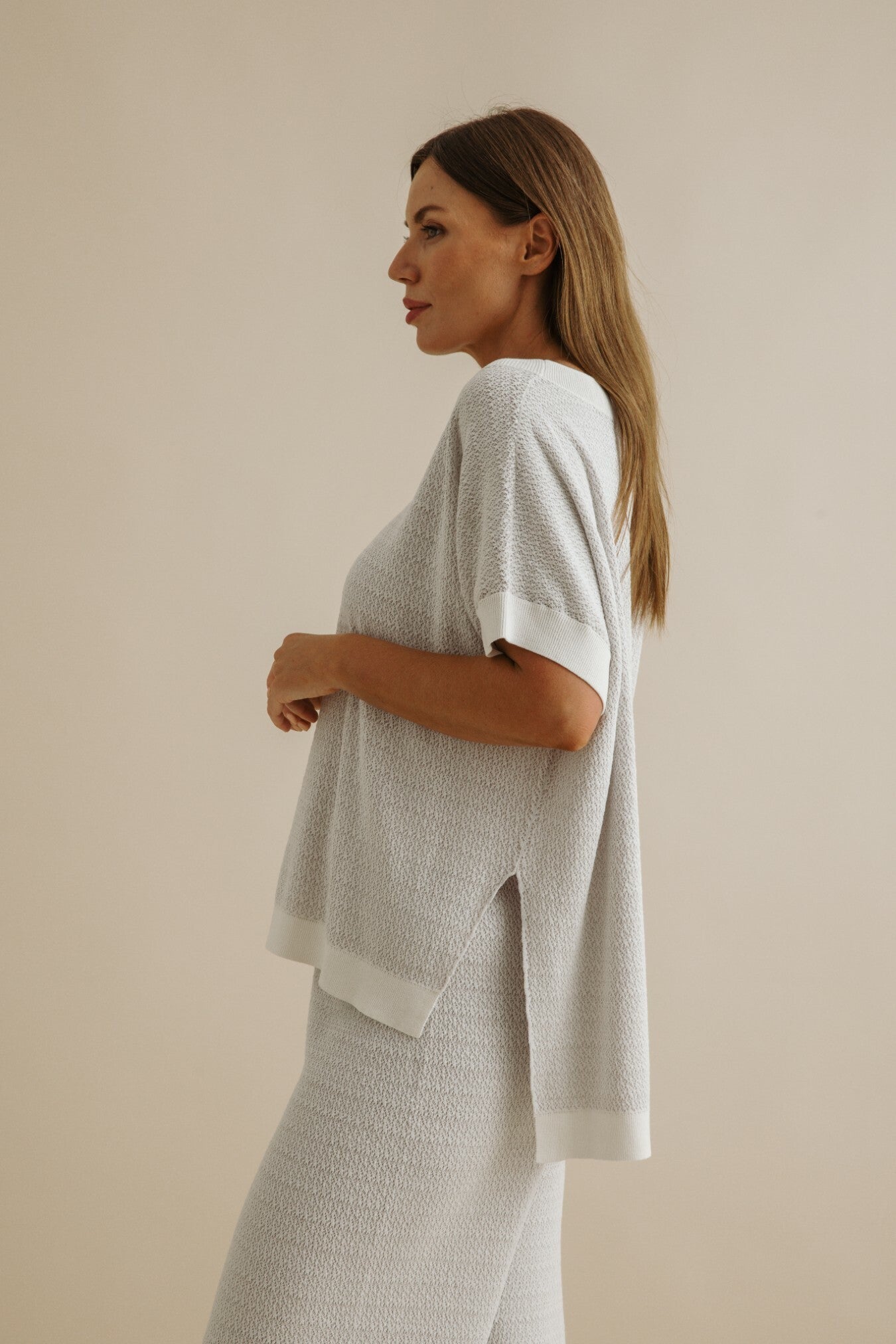 Crepe Knitted Tee Pullover Milk x Silver Haze