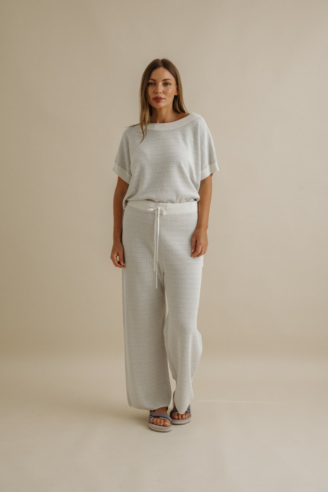 Crepe Knitted Tee Pullover Milk x Silver Haze
