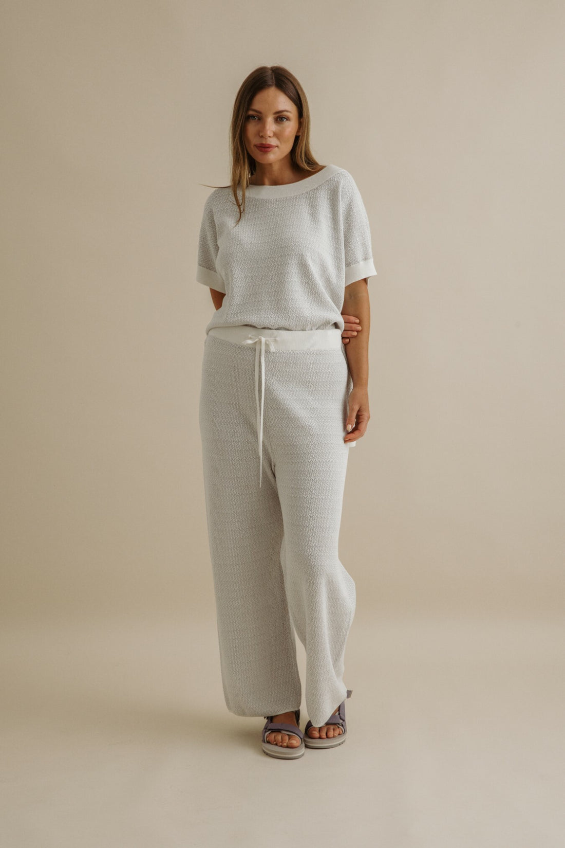 Crepe Knitted Pant Milk x Silver Haze