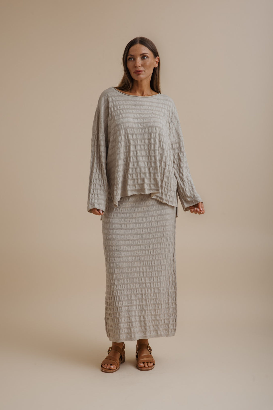 Waves Merino Cotton Pleat Pullover Wheat