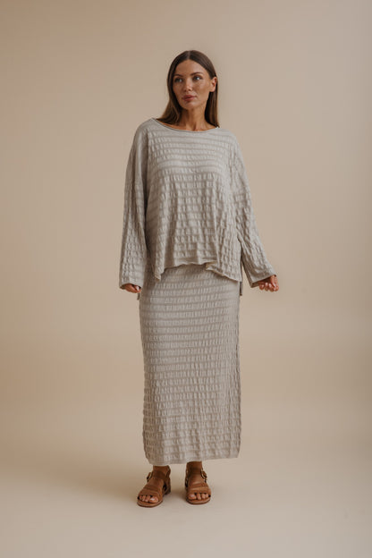 Waves Merino Cotton Pleat Pullover Wheat