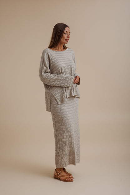 Waves Merino Cotton Pleat Pullover Wheat