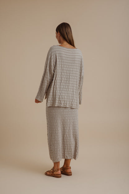 Waves Merino Cotton Pleat Pullover Wheat
