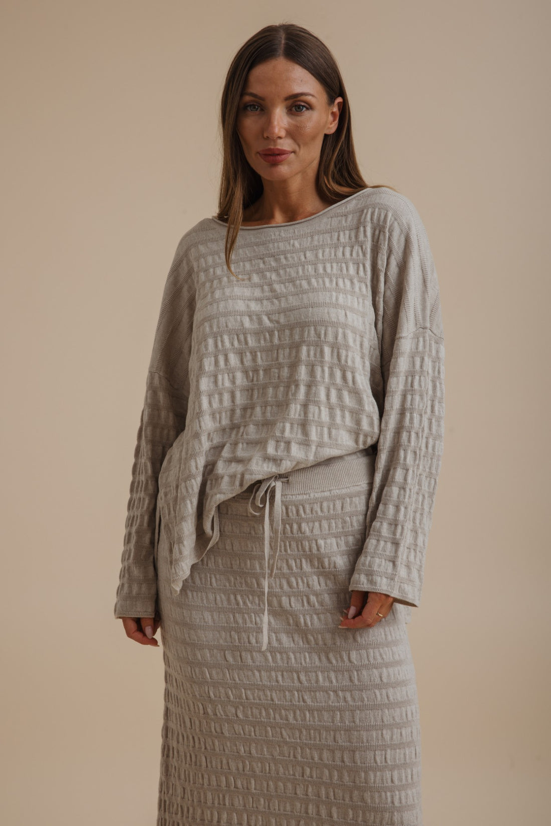 Waves Merino Cotton Pleat Pullover Wheat
