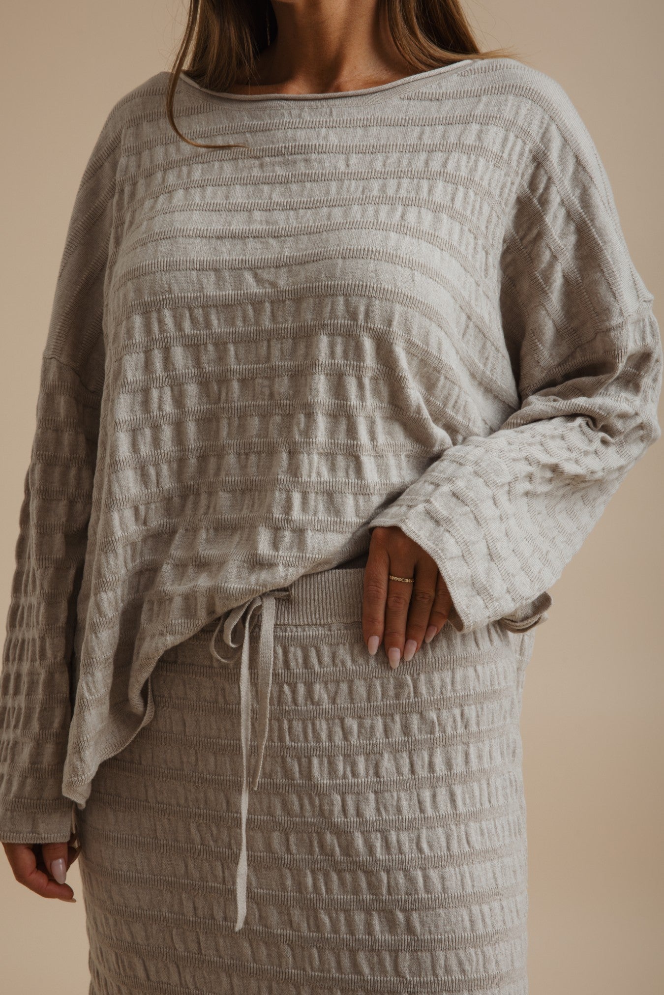 Waves Merino Cotton Pleat Pullover Wheat